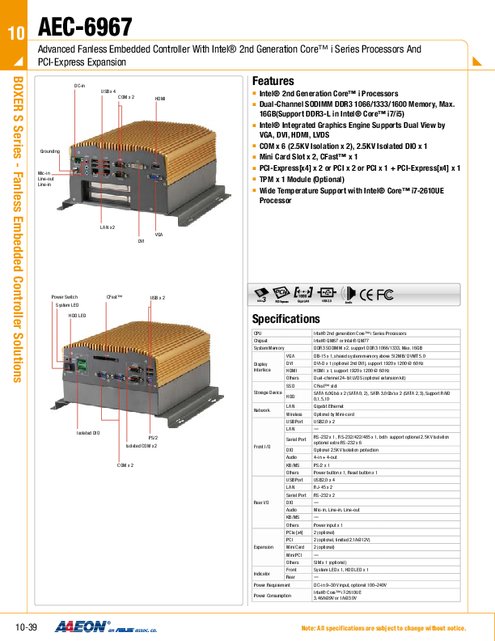 AAEON 産業用組込みPC AEC-6967