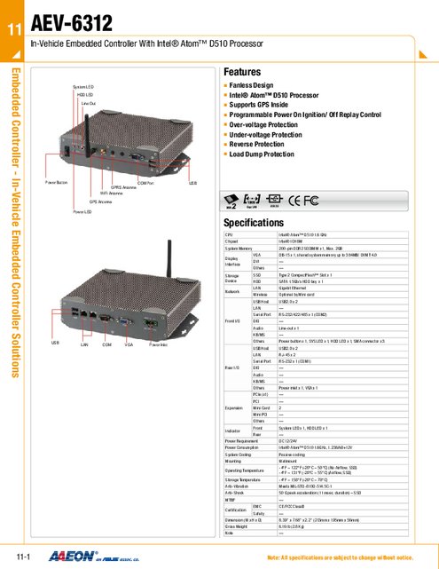 AAEON 産業用組込みPC AEV-6312