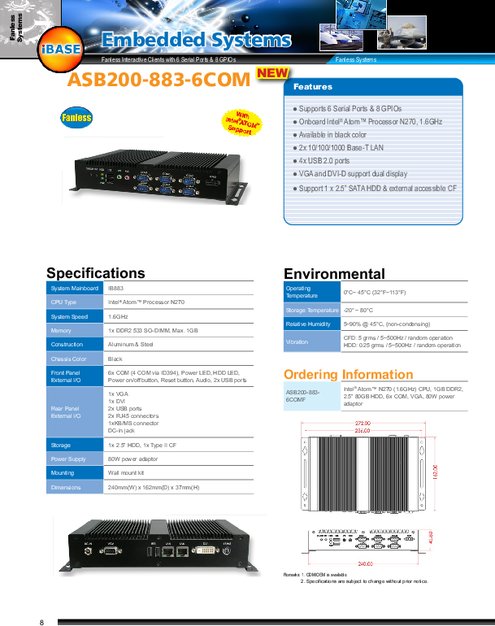 IBASE 産業用組込みPC ASB200-883-6COM