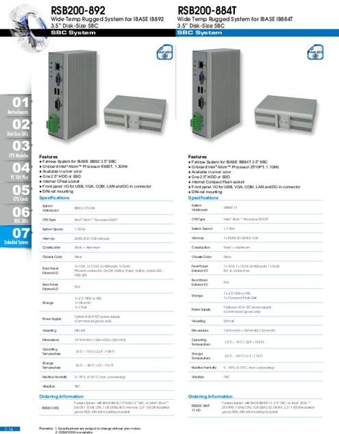 IBASE 産業用組込みPC RSB200-884T／892