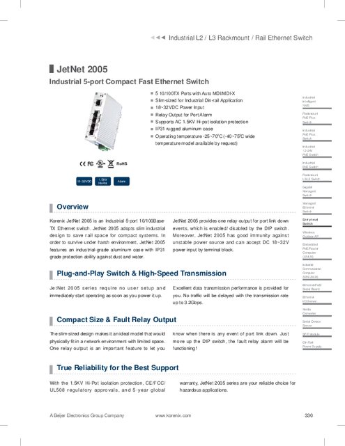 Korenix社製 イーサネットスイッチ JetNet2005