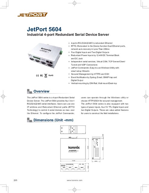Korenix社製 産業用シリアル通信サーバ JetPort5604