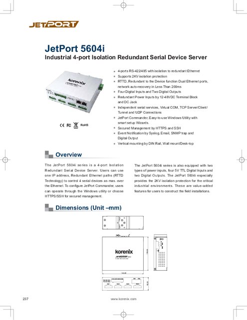 Korenix社製 産業用シリアル通信サーバ JetPort5604i