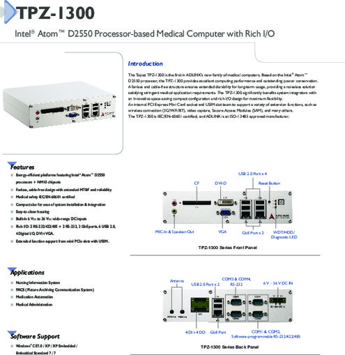 ADLINK社製 産業用組込みPC TPZ-1301／TPZ-1302