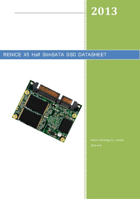 Renice製 産業用SSD X5 Half Slim SATA (MLC／SLC)