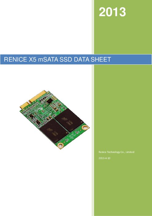 Renice製 産業用SSD X5 mSATA SSD(MLC／SLC)