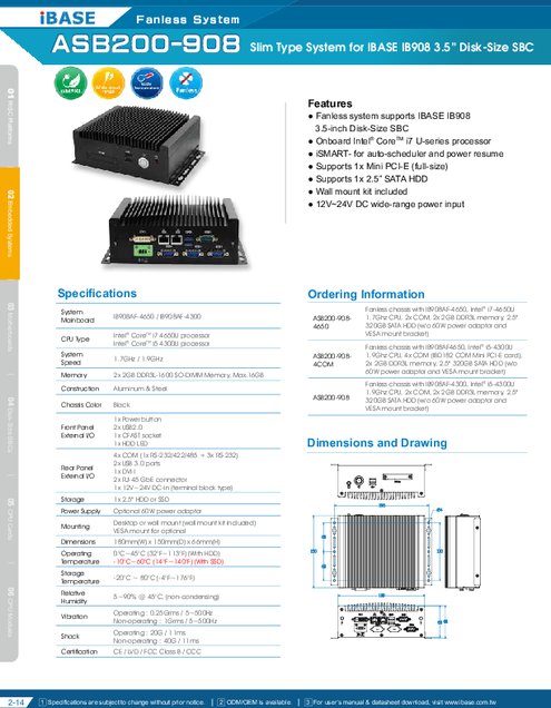 IBASE社製 産業用組込みPC ASB200-908