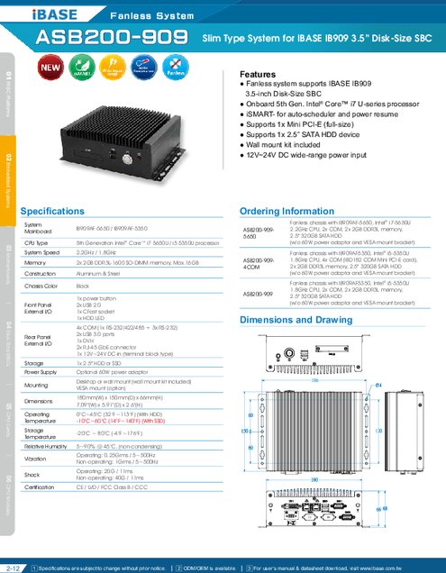 IBASE社製 産業用組込みPC ASB200-909