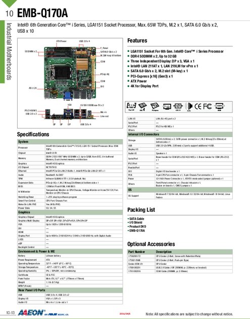 AAEON社製 Mini-ITXマザーボード EMB-Q170A