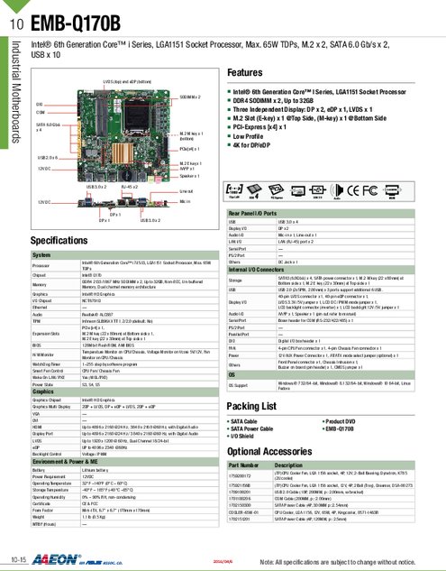 AAEON社製 Mini-ITXマザーボード EMB-Q170B