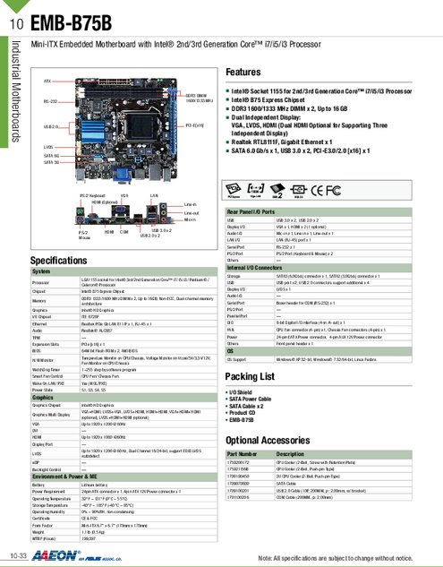 AAEON社製 Mini-ITXマザーボード EMB-B75B