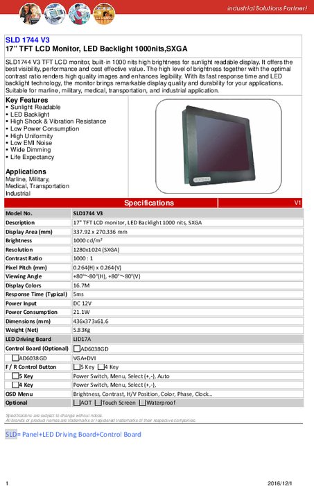 LITEMAX液晶ディスプレイ Durapixel SLD1744-E