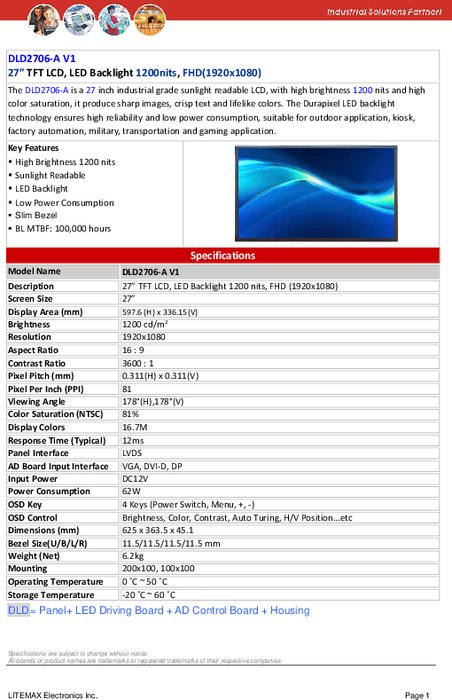 LITEMAX液晶ディスプレイ Durapixel DLD2706-A