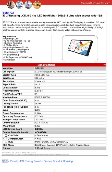 LITEMAX液晶ディスプレイ Spanpixel SSD1722-A