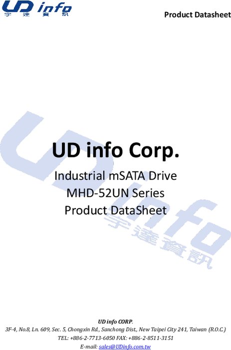UDinfo mSATA 産業用SSD MHD-52UN 製品データシート