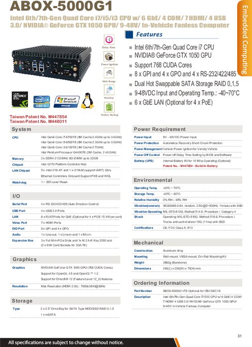 SINTRONES社製 産業用組込みPC ABOX-5000G1