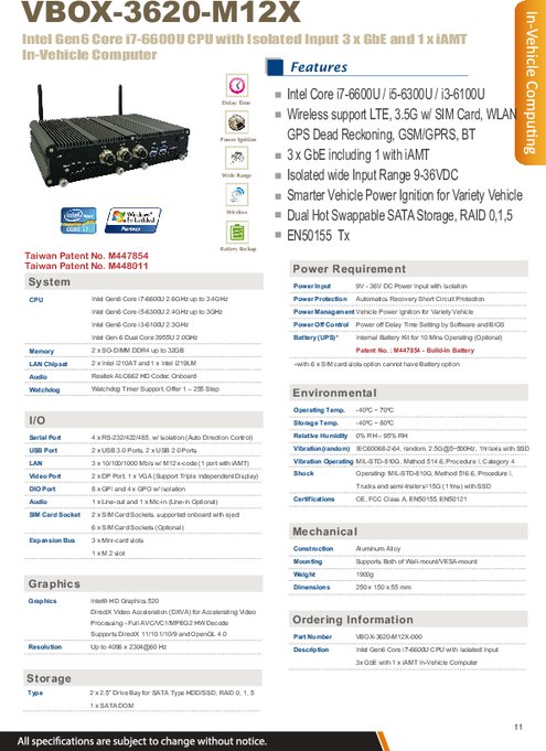 SINTRONES社製 産業用組込みPC VBOX-3620