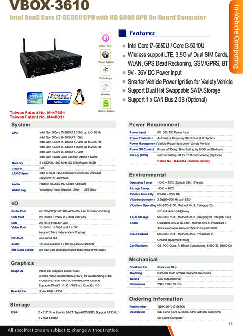 SINTRONES社製 産業用組込みPC VBOX-3610