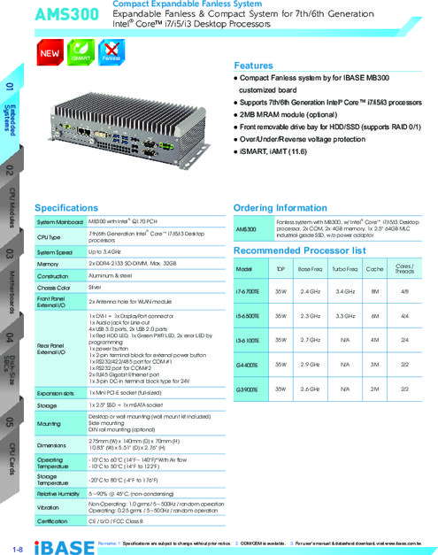 IBASE 産業用組込みPC AMS300／301／302