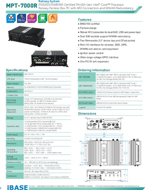 IBASE 産業用組込みPC MPT-7000R