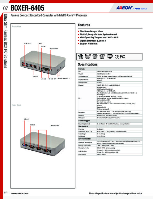 AAEON 産業用組込みPC  BOXER-6405