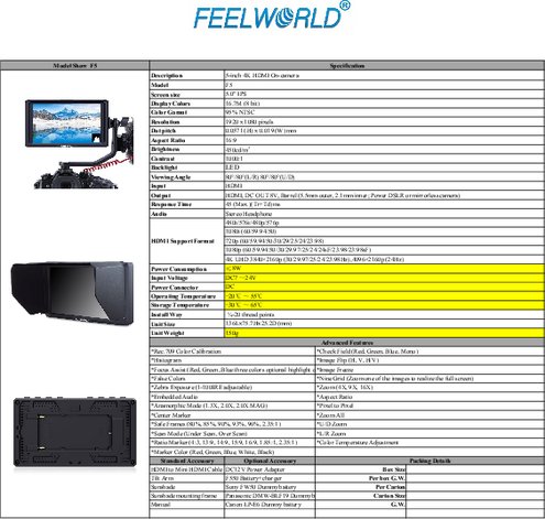 5インチワイド4K対応撮影用フィールドモニターFEELWORLD F5