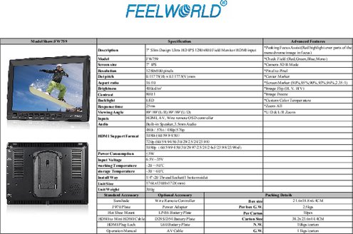 7インチワイド撮影用モニターFEELWORLD FW759