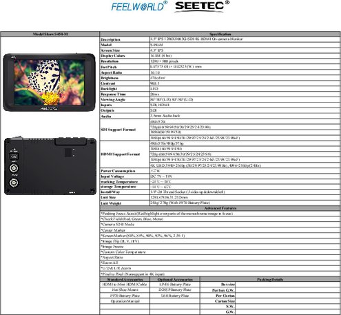 4.5インチワイド4K対応撮影用モニターFEELWORLD S450-M