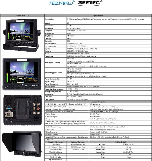 7インチワイド4K対応撮影用モニターFEELWORLD Z7