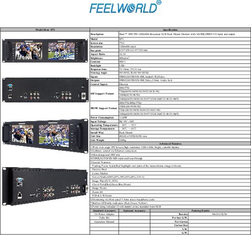 2連ラック取付7インチワイド撮影用モニターFEELWORLD D71