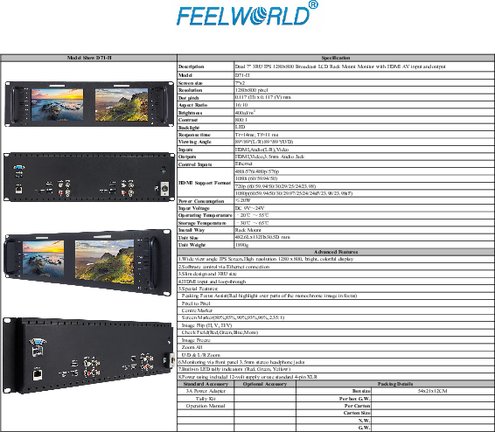 2連ラック取付7インチワイド撮影用モニターFEELWORLD D71-H