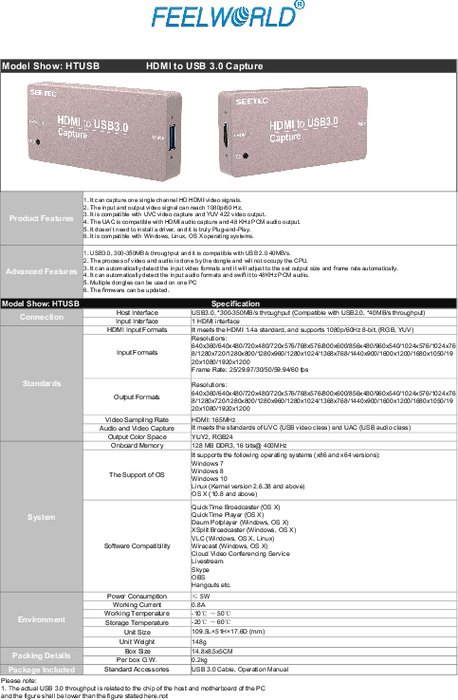 HDMI to USB 3.0 Capture SEETEC HTUSB