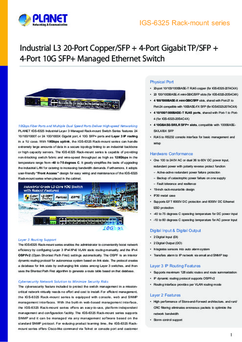 産業用イーサネットスイッチ PLANET IGS-6325-20T4C4X  製品カタログ