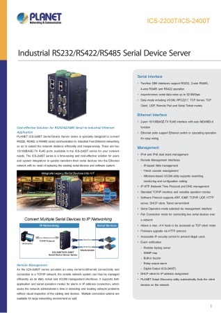 産業用PoEスイッチ PLANET ICS-2200T 製品カタログ