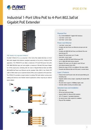 PoEエクステンダー PLANET IPOE-E174 製品カタログ