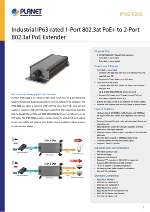 PoEエクステンダー PLANET IPOE-E202 製品カタログ