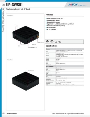 ファンレス組込みPC AAEON UP-GWS01 製品カタログ