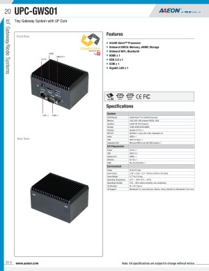 ファンレス組込みPC AAEON UPC-GWS01 製品カタログ