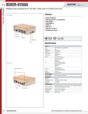 ファンレス組込みPC AAEON BOXER-8150AI 製品カタログ