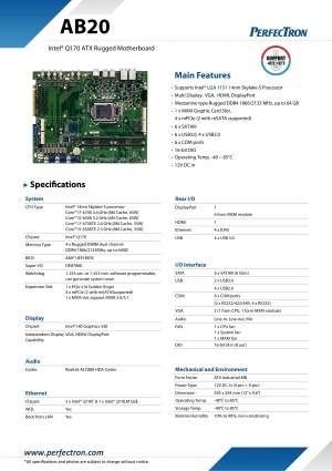 工業用ATXマザーボード PERFECTRON AB20 製品カタログ