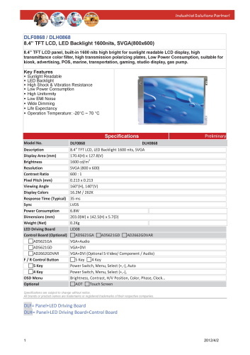 LITEMAX液晶ディスプレイ Durapixel DLF0868-E 製品カタログ