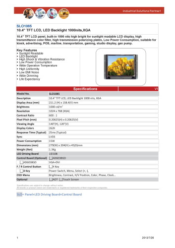 LITEMAX液晶ディスプレイ Durapixel SLO1085-E 製品カタログ