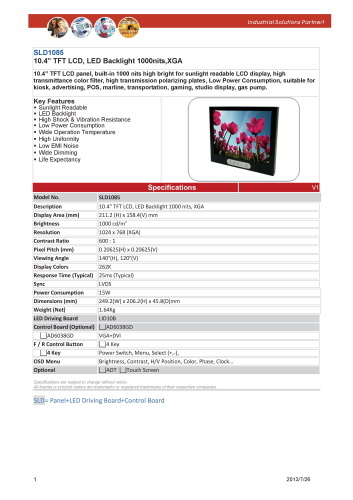 LITEMAX液晶ディスプレイ Durapixel SLD1085-E 製品カタログ