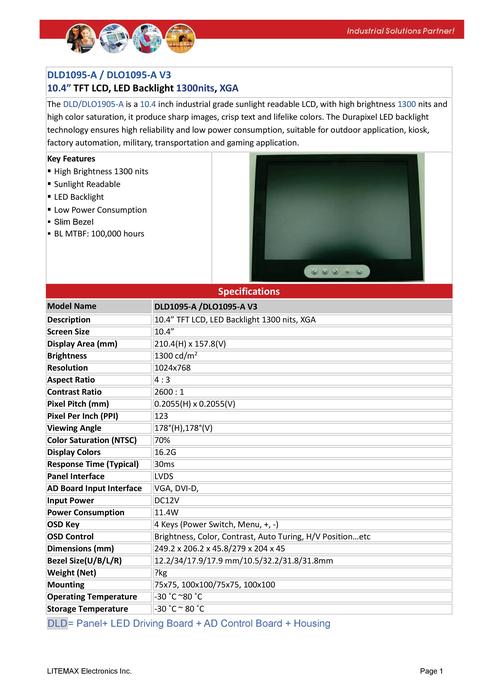 LITEMAX液晶ディスプレイ Durapixel DLD1095-A 製品カタログ
