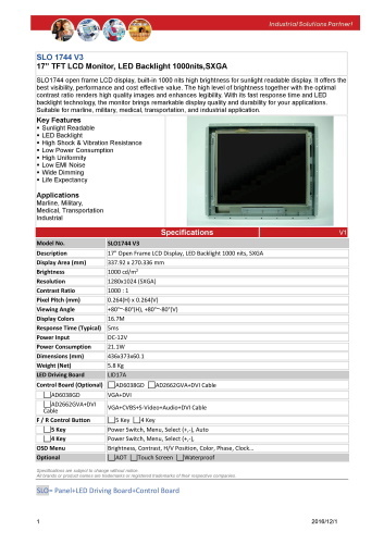 LITEMAX液晶ディスプレイ Durapixel SLO1744-E 製品カタログ