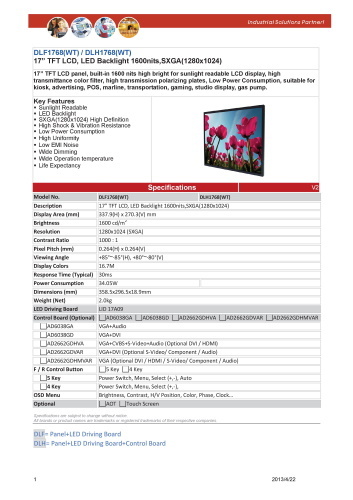 LITEMAX液晶ディスプレイ Durapixel DLH1768-WT 製品カタログ