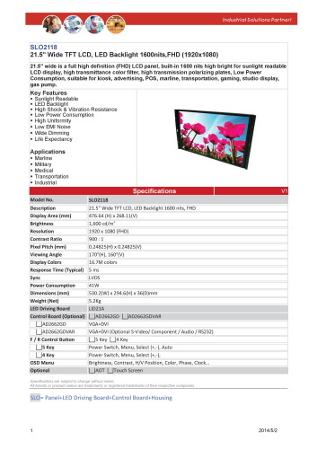LITEMAX液晶ディスプレイ Durapixel SLO2118-E 製品カタログ