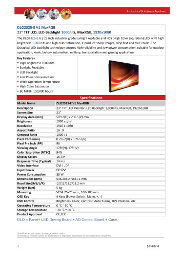 LITEMAX液晶ディスプレイ Durapixel DLO2325-ENW 製品カタログ