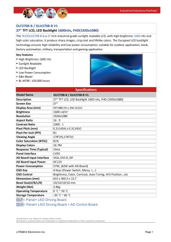 LITEMAX液晶ディスプレイ Durapixel DLH2708-B 製品カタログ
