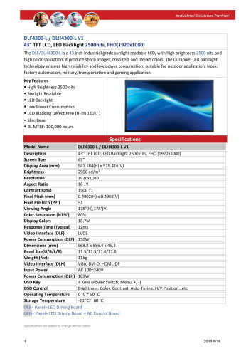 LITEMAX液晶ディスプレイ Durapixel DLF4300-L 製品カタログ